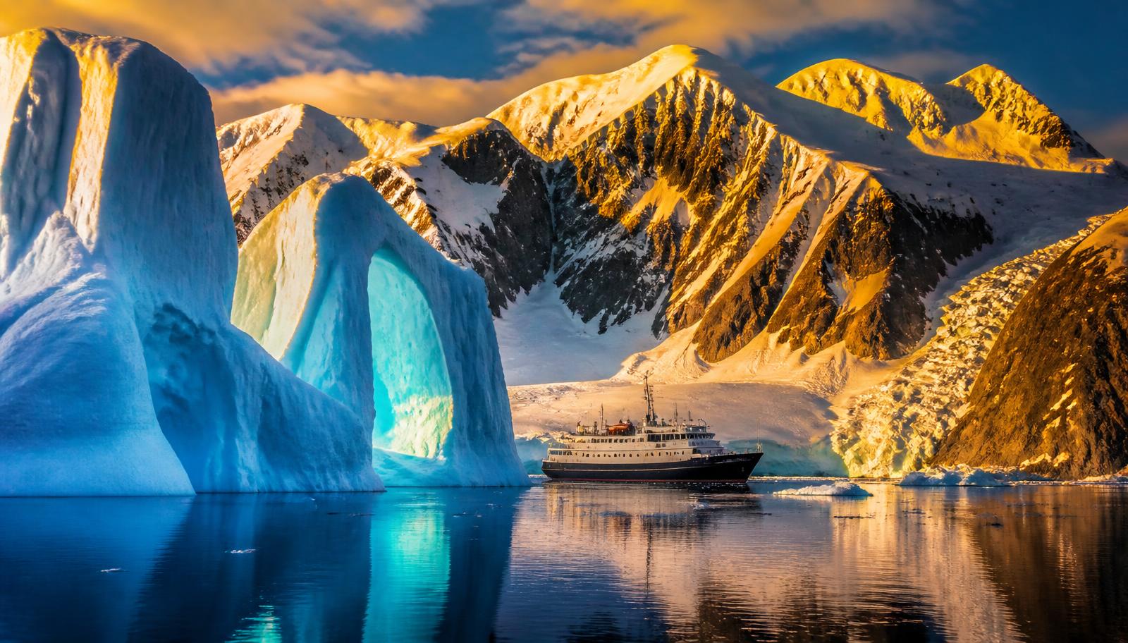Ice cliffs on a polar coastline, an illustrative scene