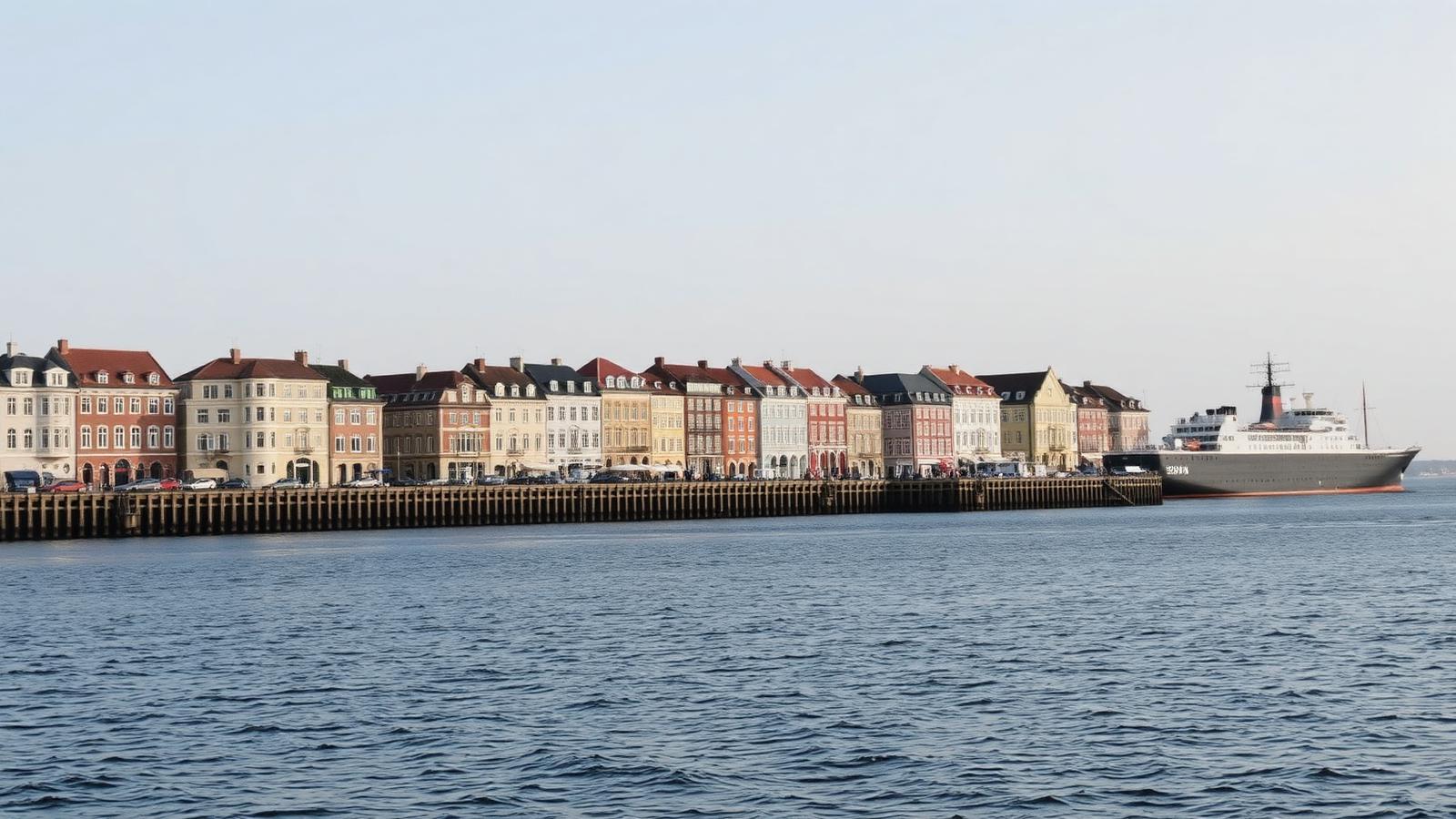 Illustrative image of a northern European waterfront with historic facades along a quay under soft daylight