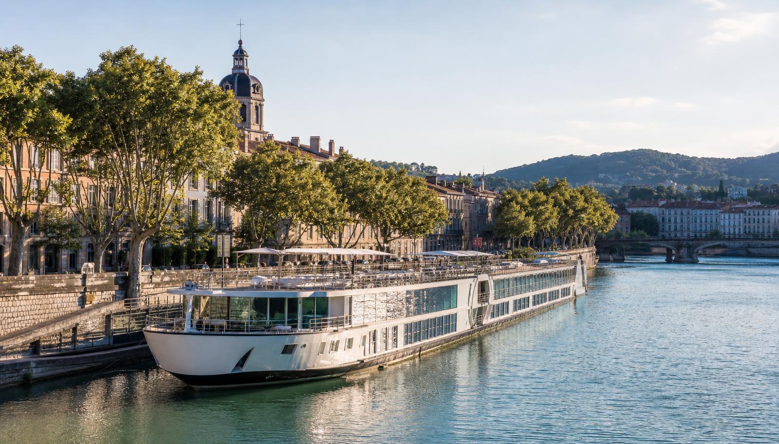 Illustrative AI-generated scene of a river vessel entering a large canal lock beside a half-timbered German town
