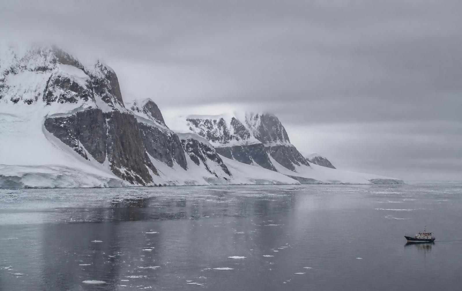 A remote polar shoreline with ice and no settlement