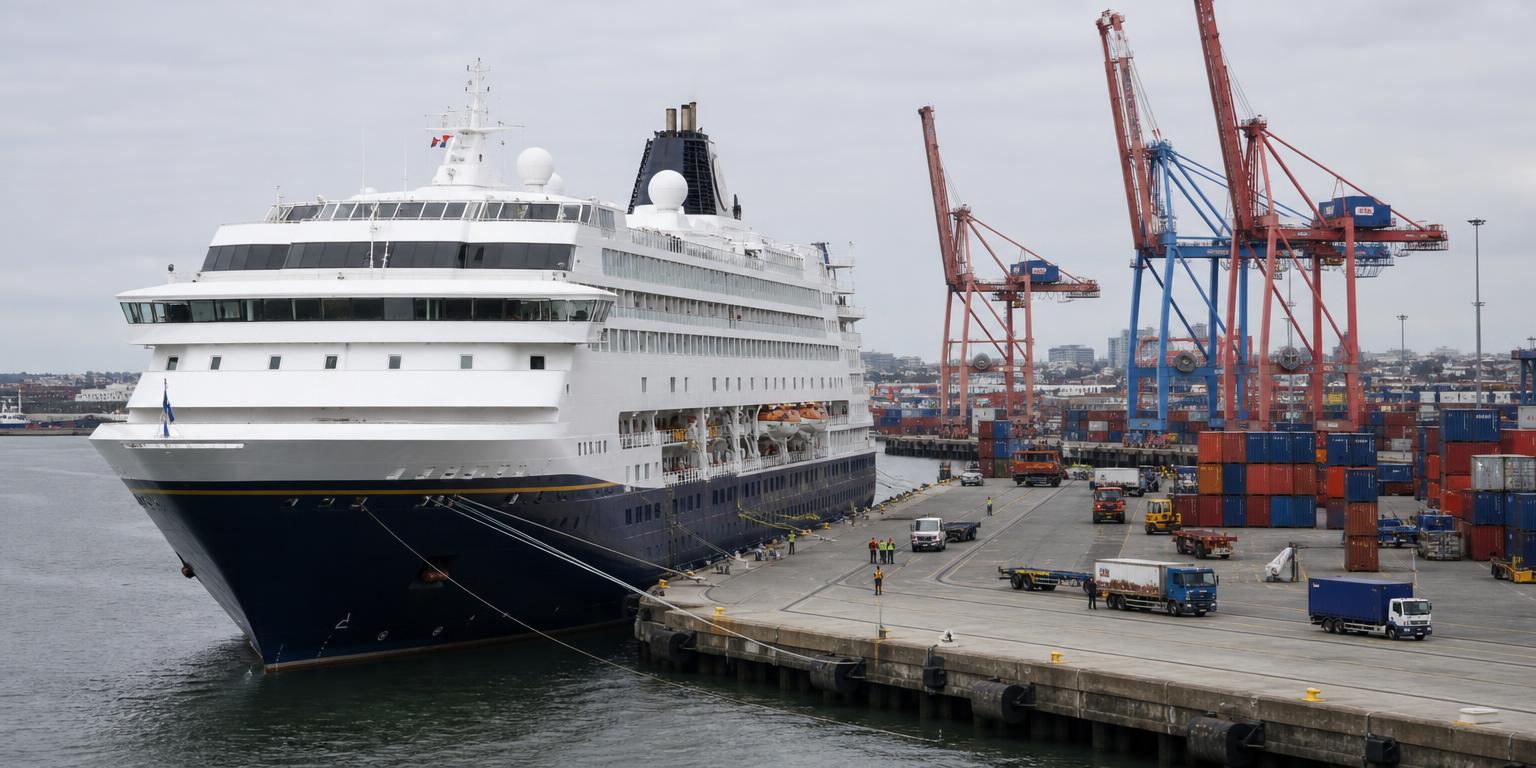 A large ocean ship alongside a working commercial berth, one of the three operating systems the guide compares.